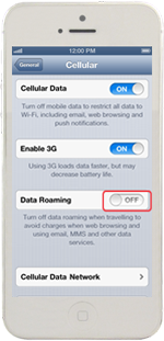 iPhone 5 Data Roaming - Toggle Data Roaming to OFF