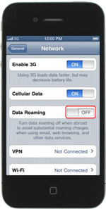 iPhone 4 Data Roaming - Toggle Data Roaming to OFF