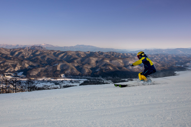 A photo of a skiier in Japan